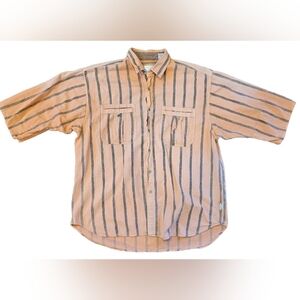 Mens Vintage Bolt Button Up Shirt 100% Cotton Size XL Striped Salmon Pink